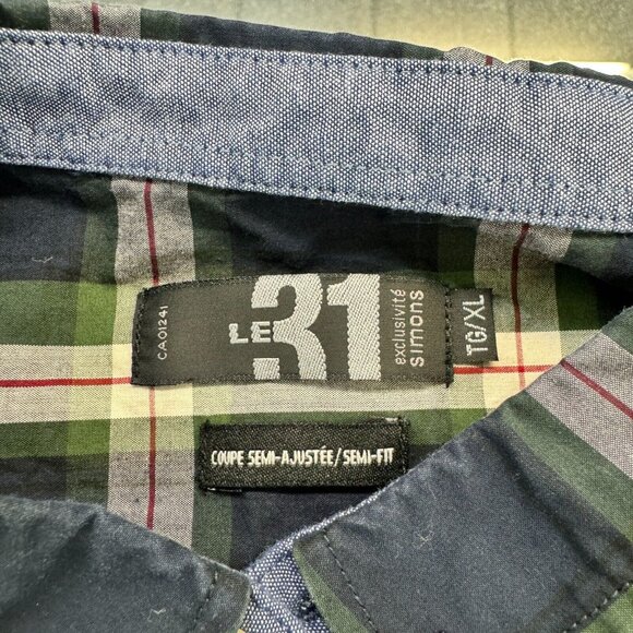 Le 31 Simons Mens Shirt XL Multicolor Plaid Semi-Fit Casual Button Down - Picture 5 of 7